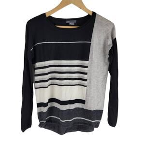 Vince Colorblock Merino Wool Long Sleeve Crew Neck Sweater Black Size XXS